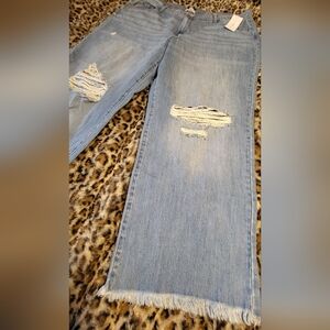 Brand New W/Tags True Craft Womens Size 20 Wide Leg Distressed Jeans Fringe Boho